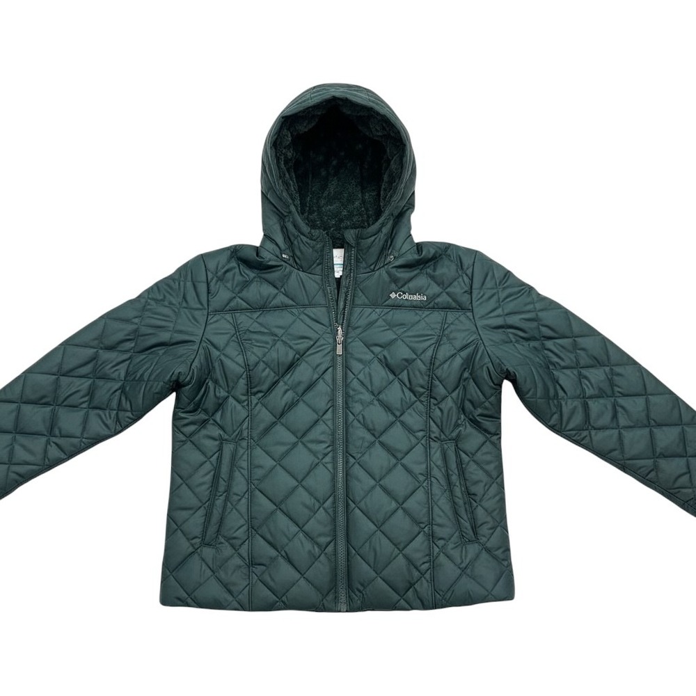 Columbia Quilted Puffer Jacket Women XXL Teal Fleece Lined Hooded Like New